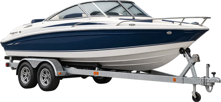 Runabout boat on a trailer ready for long-term parking